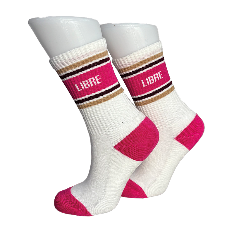 Chaussettes Mixte Signature Blanc - Rose "Libre"