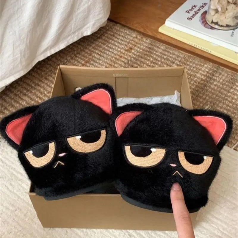 Chaussons femme chat noir
