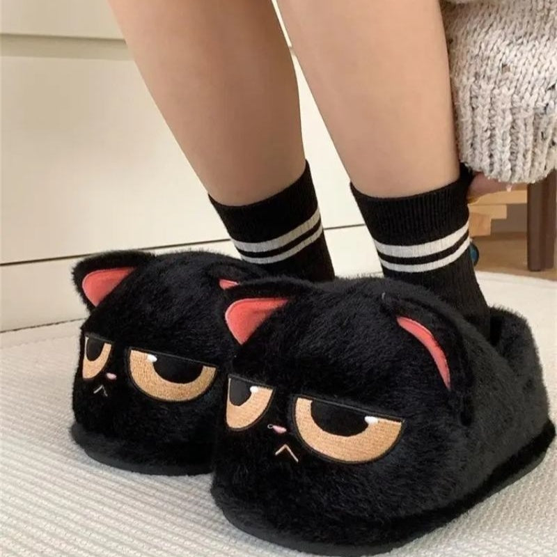 Chaussons femme chat noir