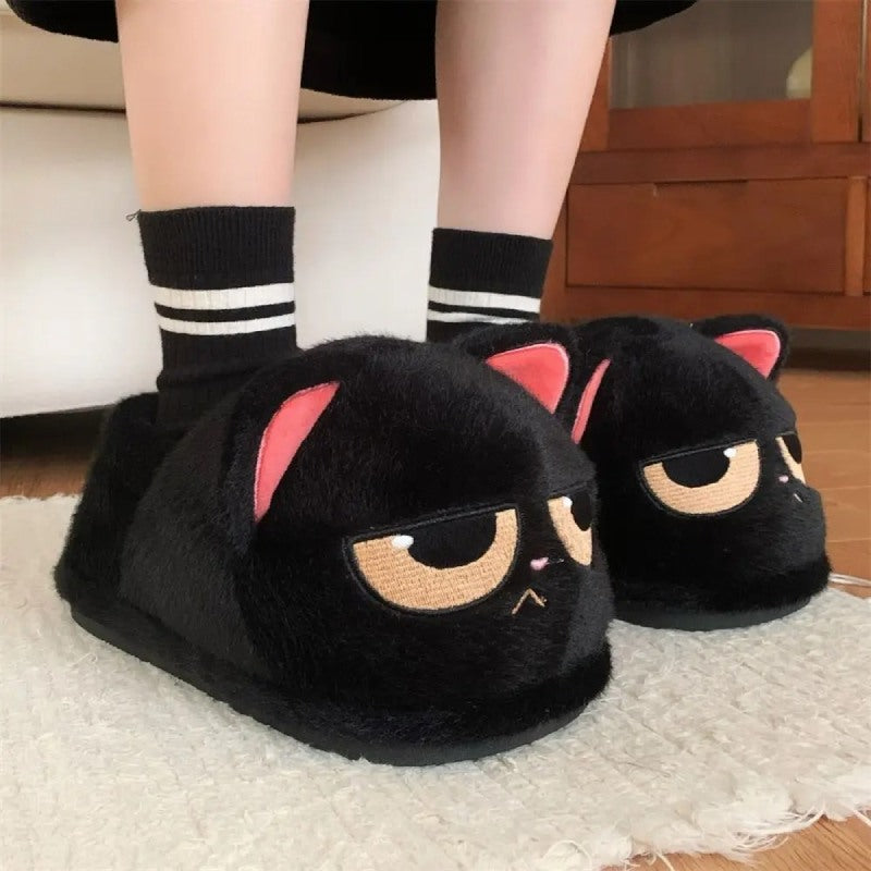 Chaussons femme chat noir