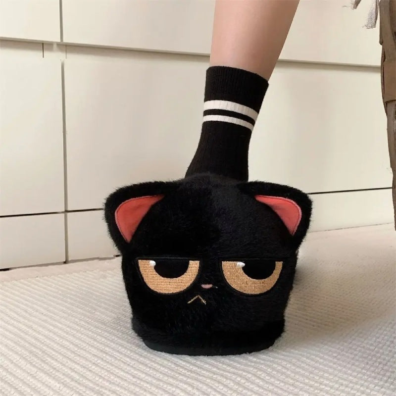 Chaussons femme chat noir