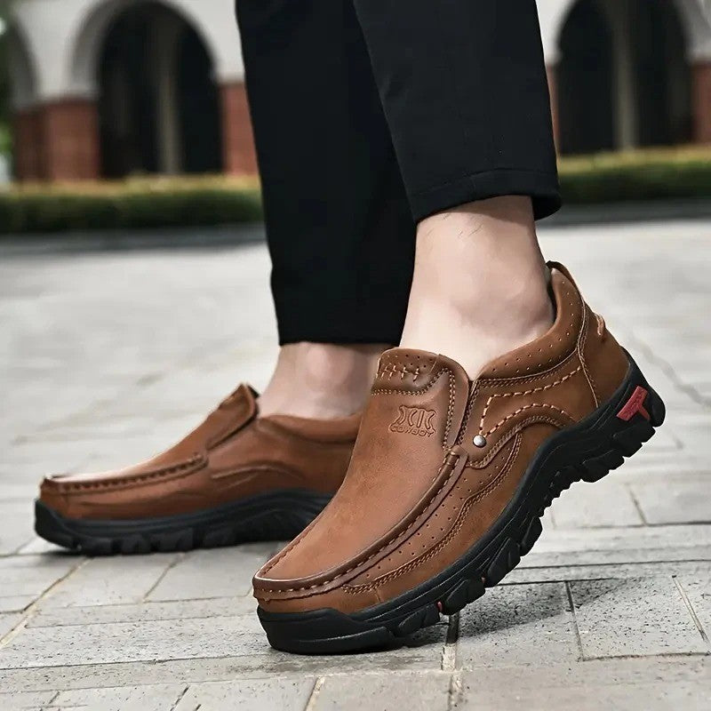 Mocassins homme en cuir marron orthopédiques