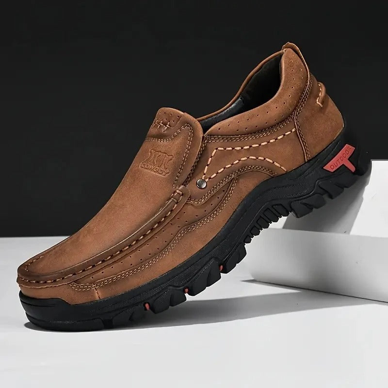 Mocassins homme en cuir marron orthopédiques